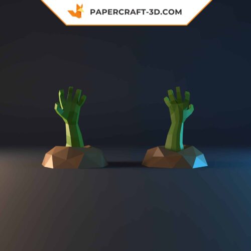 Papercraft main sortant du sol, modèle 3D d’origami pour décoration Halloween DIY