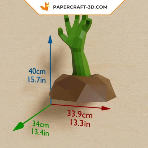 Papercraft main sortant du sol, modèle 3D d’origami pour décoration Halloween DIY