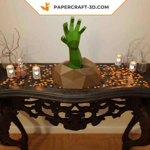 Papercraft main sortant du sol, modèle 3D d’origami pour décoration Halloween DIY