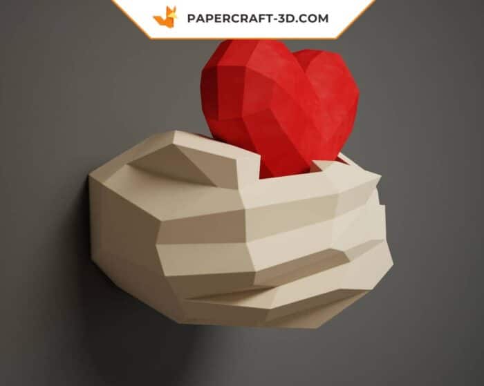 Papercraft mains avec cœur en origami papier 3D