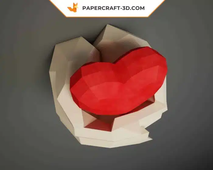 Papercraft mains avec cœur en origami papier 3D