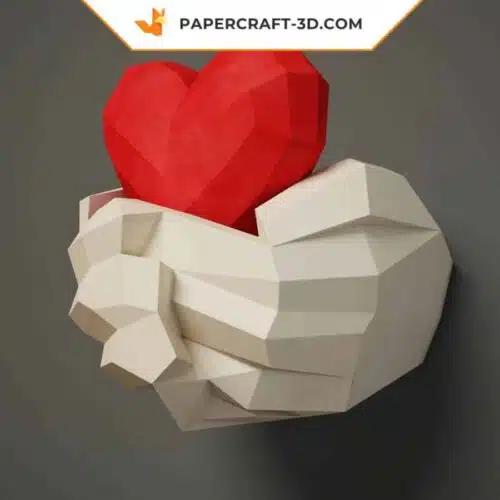 Papercraft mains avec cœur en origami papier 3D