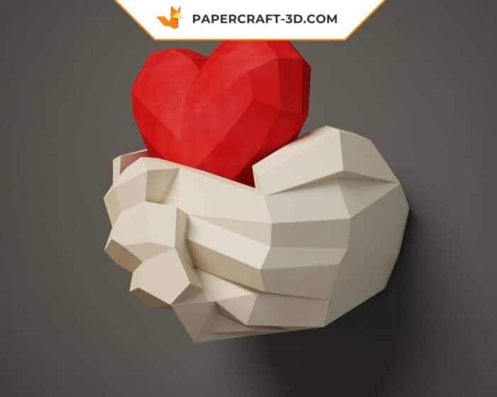 Papercraft mains avec cœur en origami papier 3D