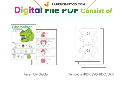 Papercraft Masque de Caméléon origami papier 3D à télécharger en PDF