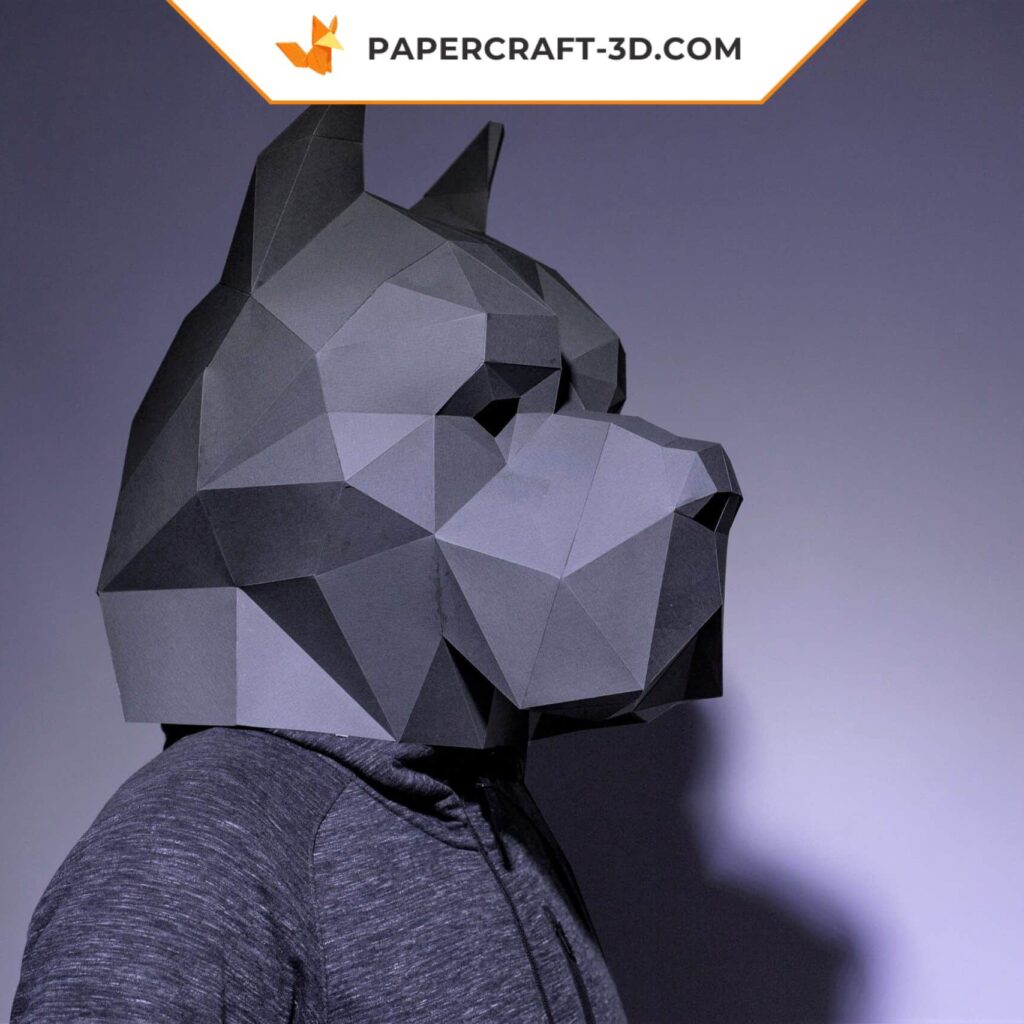 Papercraft masque de pitbull en origami 3D