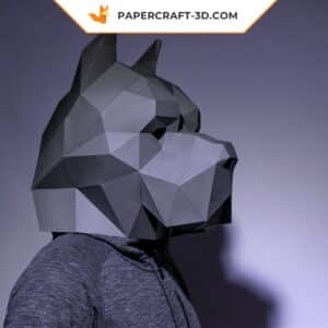 Papercraft masque de chien Pitbull en origami papier 3D