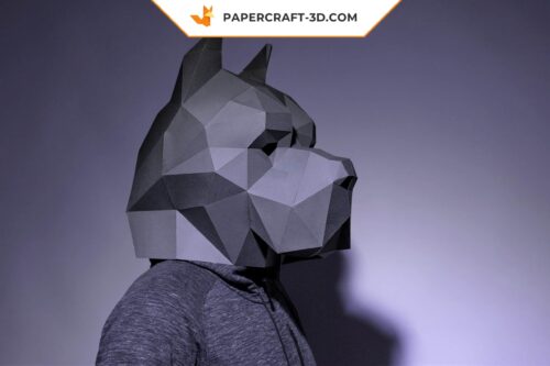 Papercraft masque de chien Pitbull en origami papier 3D