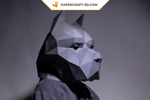 Papercraft masque de chien Pitbull en origami papier 3D