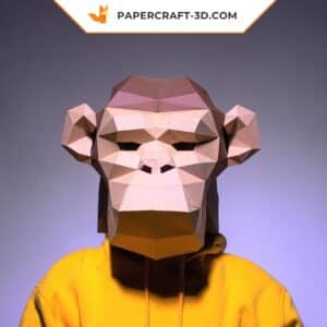 Papercraft masque de chimpanzé en origami papier 3D