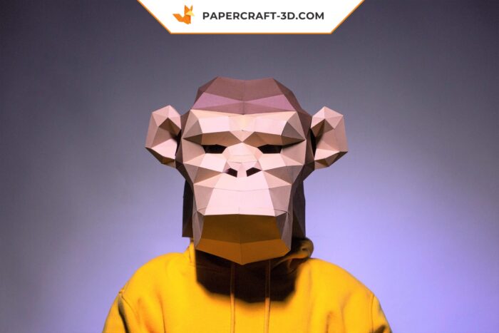 Papercraft masque de chimpanzé en origami papier 3D