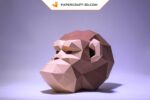 Papercraft masque de chimpanzé en origami papier 3D