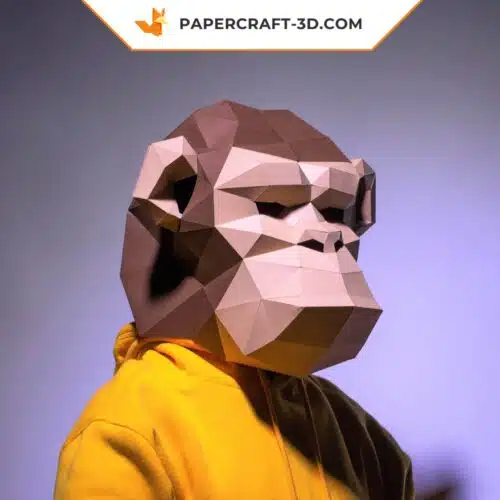 Papercraft máscara de chimpanzé em origami 3D