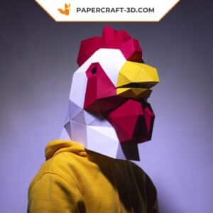 Papercraft masque de coq origami papier 3D DIY en low poly pour Halloween