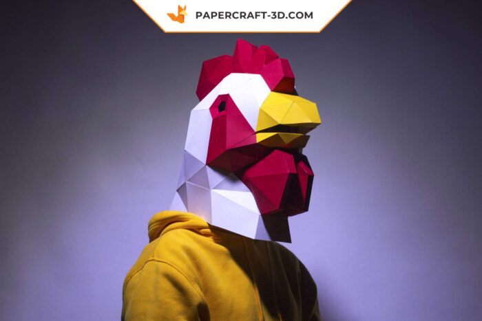 Papercraft masque de coq origami papier 3D DIY en low poly pour Halloween