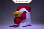 Papercraft masque de coq origami papier 3D DIY en low poly pour Halloween