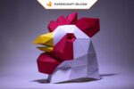 Papercraft masque de coq origami papier 3D DIY en low poly pour Halloween