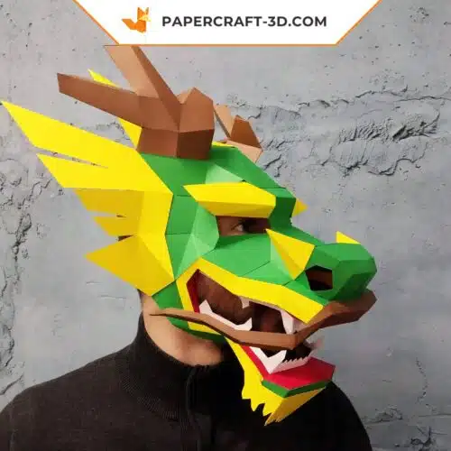 Papercraft máscara de dragón chino en origami 3D