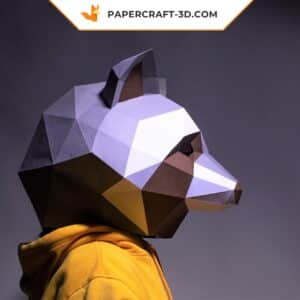 Papercraft masque de raton laveur en origami papier 3D