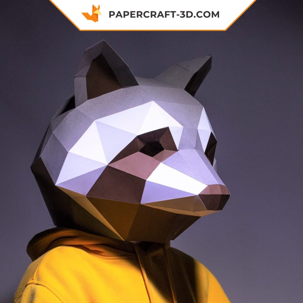 Papercraft masque de raton laveur en origami 3D