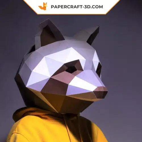 Papercraft máscara de guaxinim em origami 3D