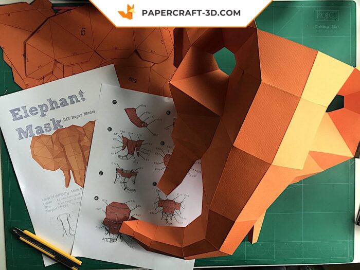 Papercraft masque d’éléphant origami papier 3D