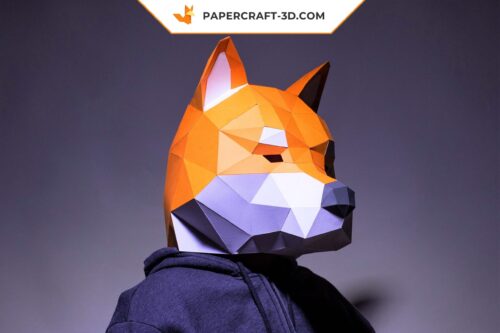 Papercraft Masque Shiba Inu en origami papier 3D à télécharger en PDF