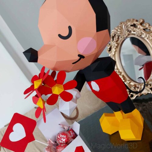 Papercraft Mickey Mouse Love pour la Saint-Valentin en origami papier 3D