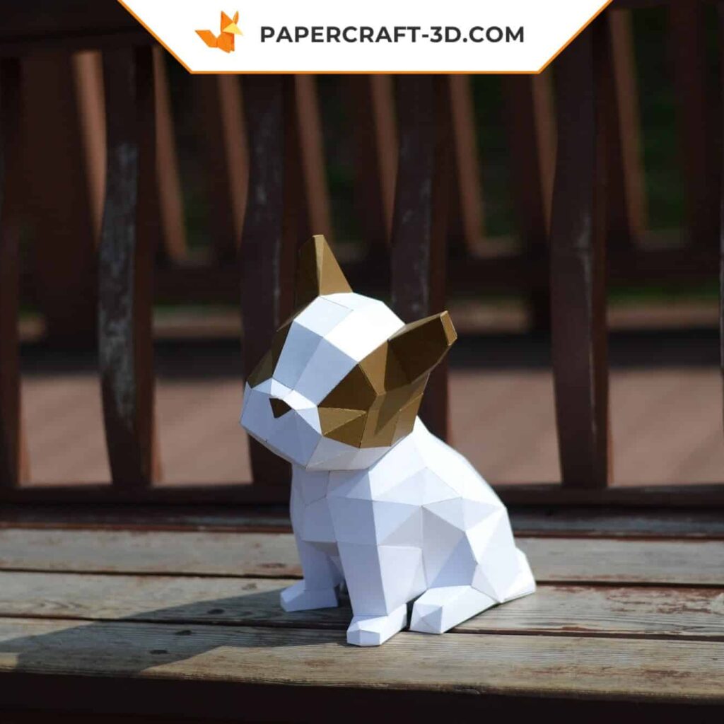Papercraft süßer Baby-Bulldogge in 3D Origami