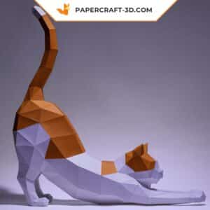 Papercraft modèle de chat étirant en origami papier 3D