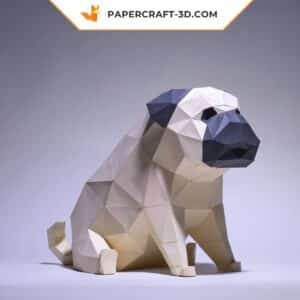 Papercraft modèle de chien carlin en origami papier 3D