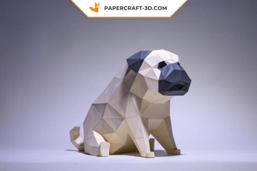 Papercraft modèle de chien carlin en origami papier 3D