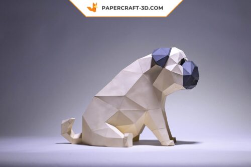 Papercraft modèle de chien carlin en origami papier 3D