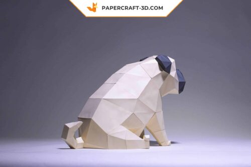 Papercraft modèle de chien carlin en origami papier 3D