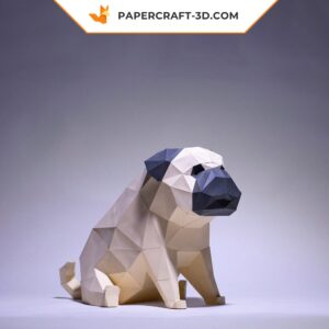 Papercraft modèle de chien carlin en origami papier 3D