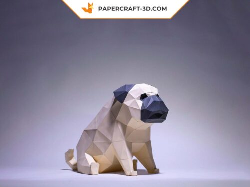 Papercraft modèle de chien carlin en origami papier 3D