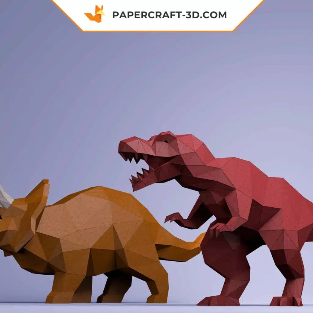 Papercraft dinosaure T-Rex et tricératops en origami 3D