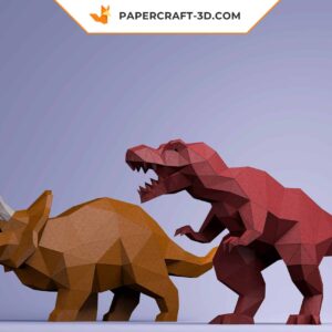 Papercraft Modèle de Dinosaure T-REX et Tricératops en Origami Papier 3D