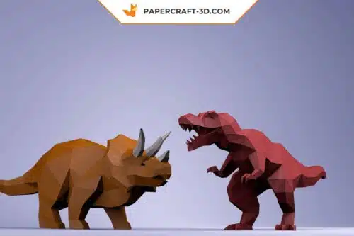 Papercraft Modèle de Dinosaure T-REX et Tricératops en Origami Papier 3D