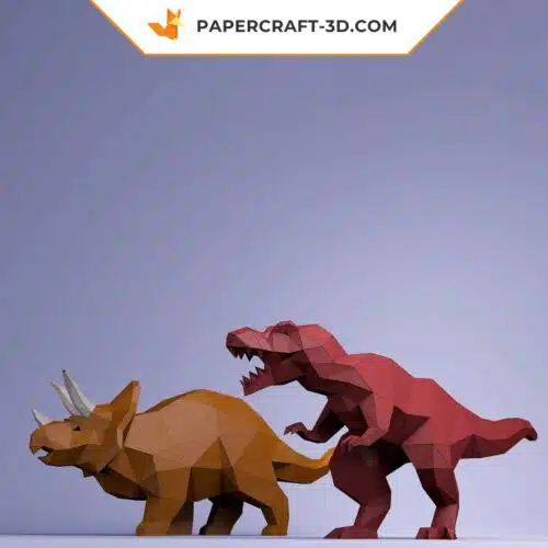 Papercraft Modèle de Dinosaure T-REX et Tricératops en Origami Papier 3D