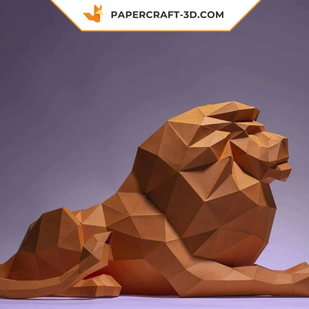 Papercraft lion allongé en origami 3D