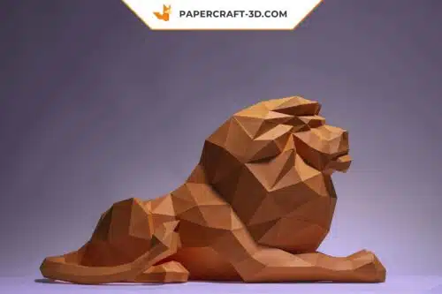 Papercraft modèle de lion assis en origami papier 3D