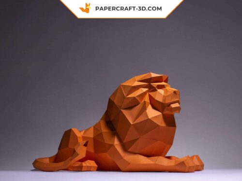 Papercraft modèle de lion assis en origami papier 3D