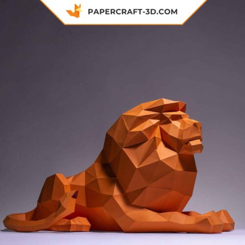 Papercraft león acostado en origami 3D