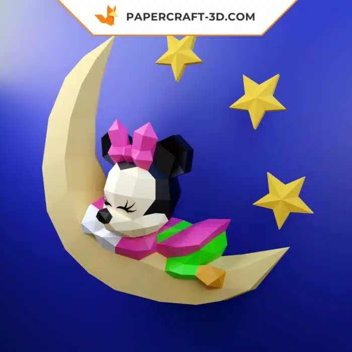 Papercraft Modèle de Minnie Bébé Dormant en Origami Papier 3D DIY