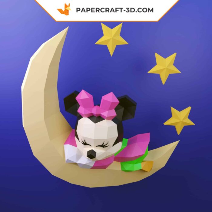 Papercraft Modèle de Minnie Bébé Dormant en Origami Papier 3D DIY