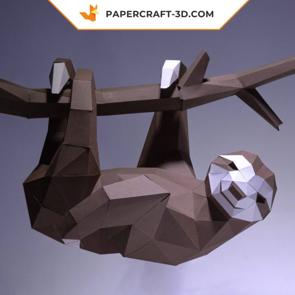 Papercraft fauler hängt an Zweig in Origami 3D