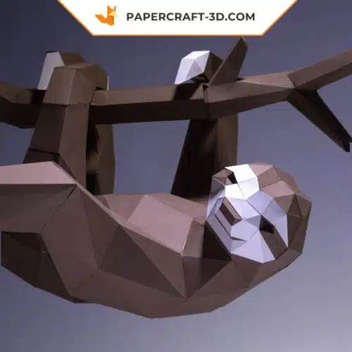 Papercraft paresseux suspendu à sa branche en origami 3D
