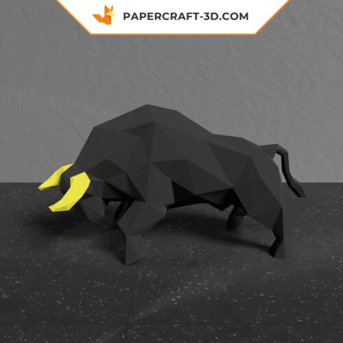 Papercraft black bull in 3D origami