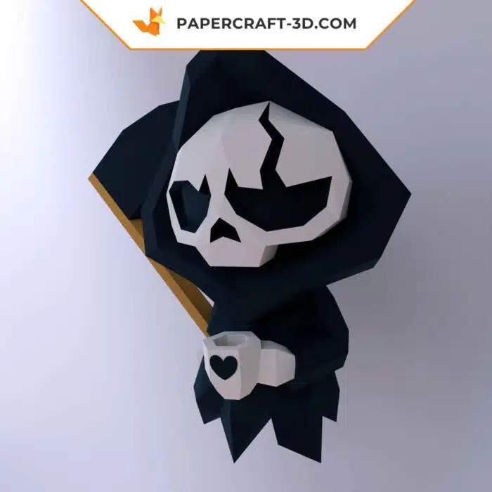 Papercraft Mort avec Café, modèle numérique Halloween en papier 3D