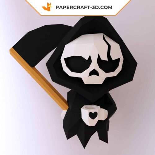 Papercraft statuetta morte con caffè in origami 3D